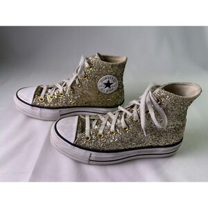 Converse Chuck Taylor All Star Lift Platform Gold Glitter High Top Womens Size 8